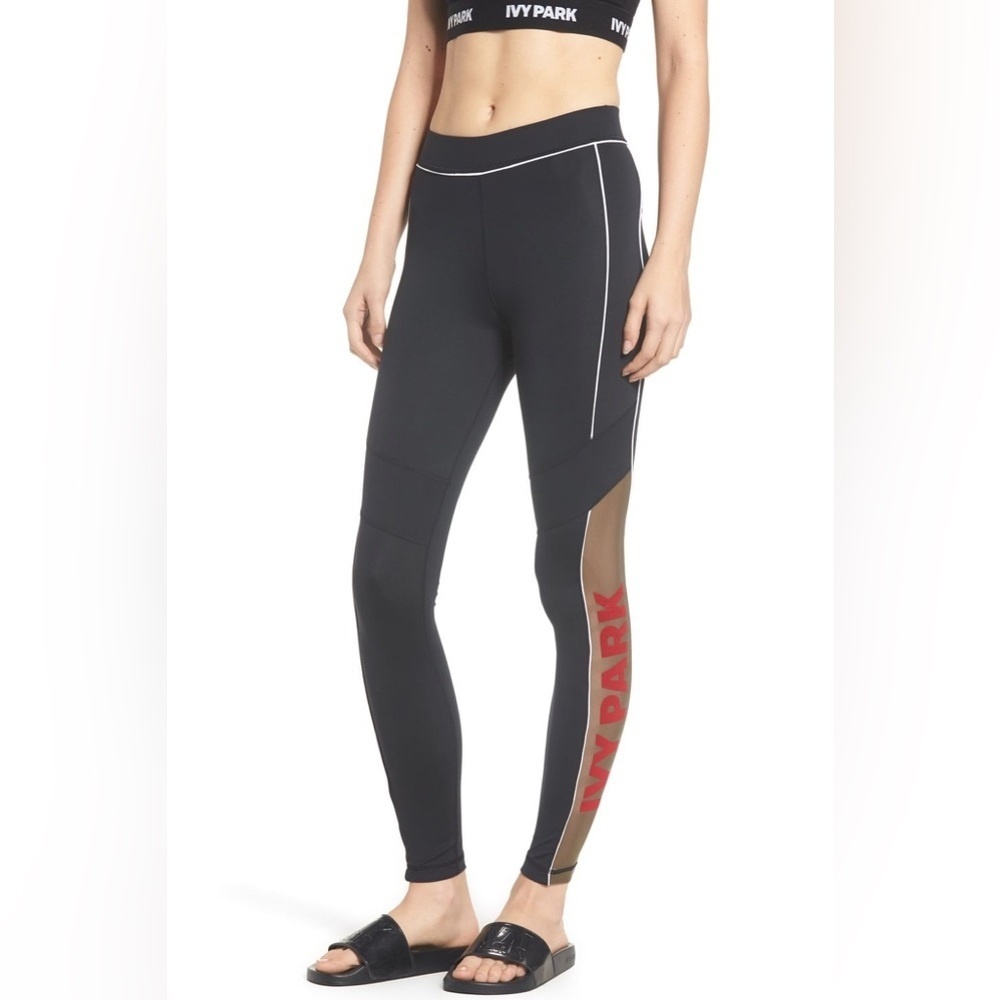 NWT Beyonces Ivy Park Sheer Flocked Active Logo Legging in Black